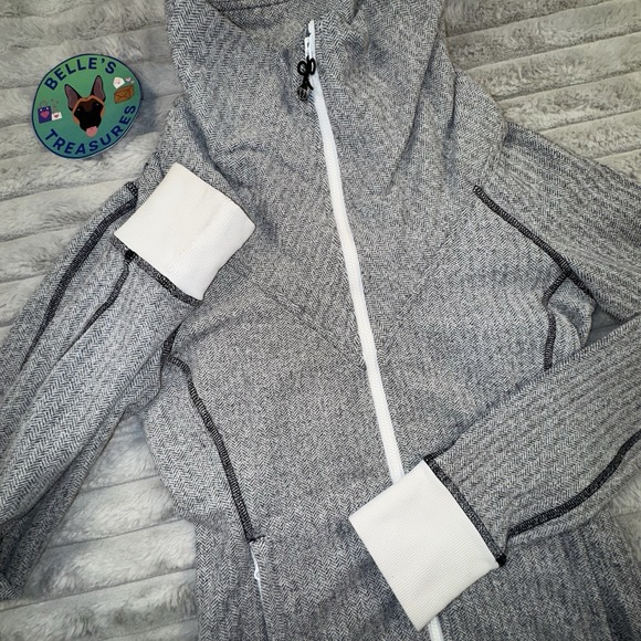 Lululemon Sz‎ 4 Be Present Gray & White Heathered Herringbone Full Zip Jacket - Picture 3 of 10